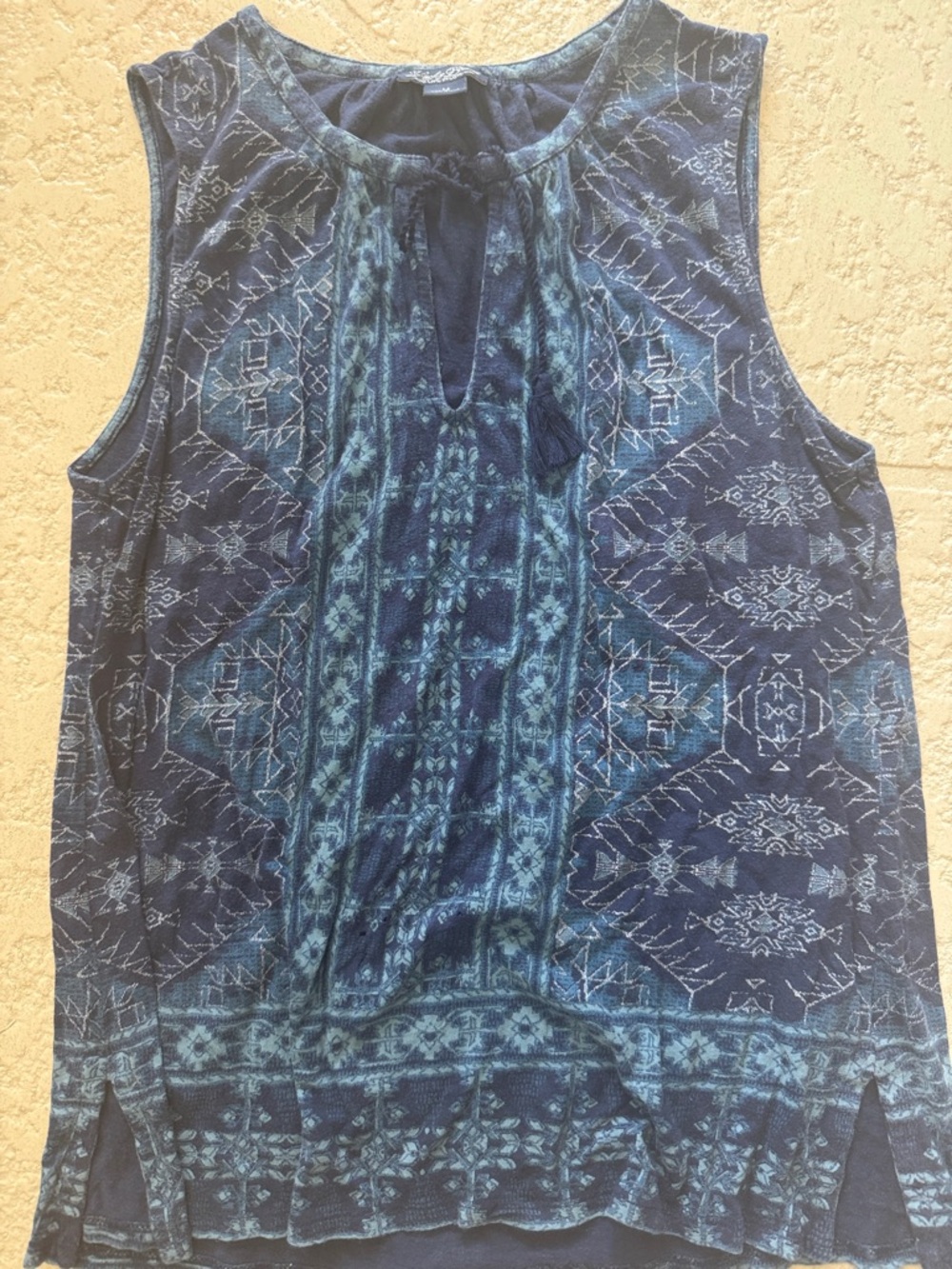 Lucky Brand Navy Blue Patterned Sleeveless Tank
